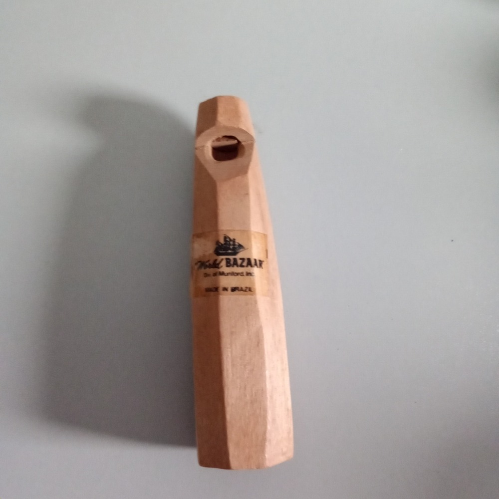 Vintage World Bazaar Wooden Whistle Hand Carved Made in Brazil Munford Inc 4.5in